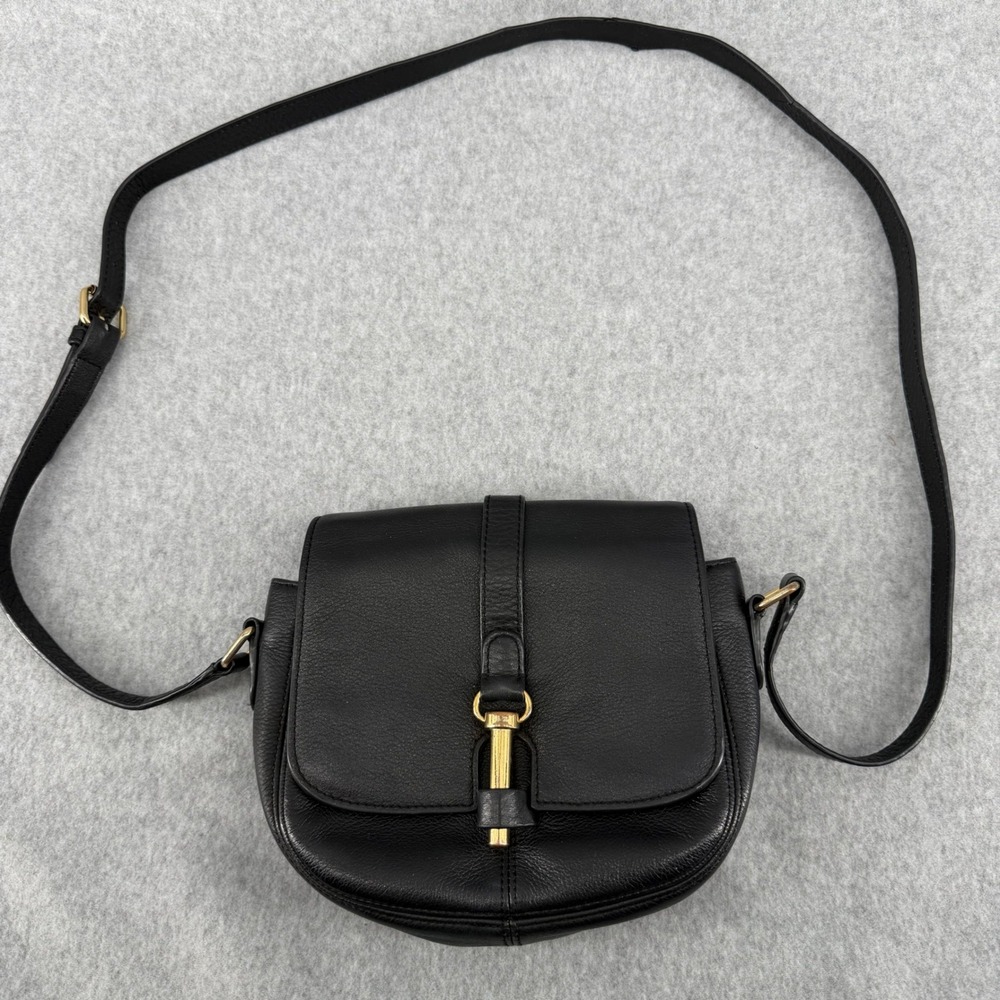 Vince Camuto Black Pebbled Leather Crossbody Bag Gold Toggle Saddle Bag - Picture 7 of 10